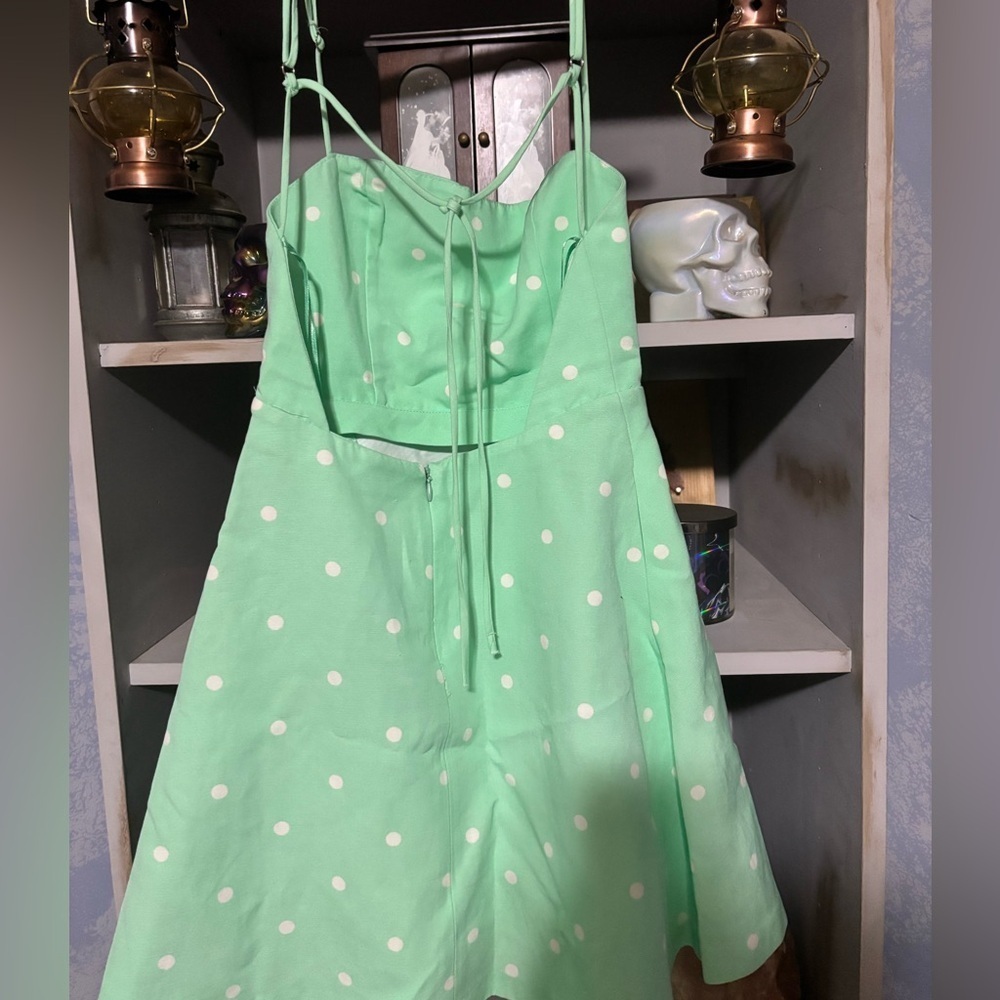 Zara Light Green Dress with White Dots xs #linen #pockadots #summer #girly - Picture 6 of 13